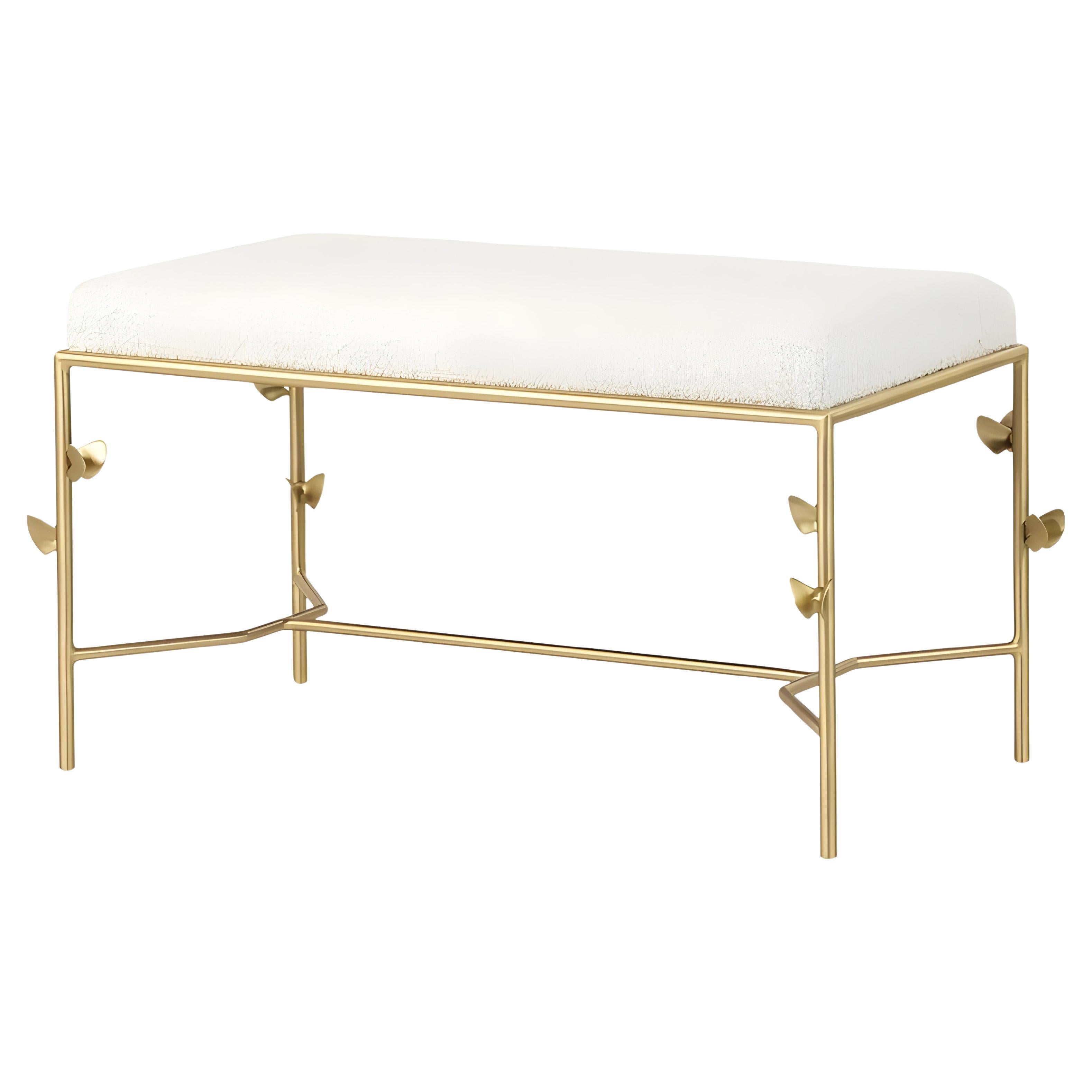 Banc élégant en velours Glam avec structure décorative en laiton en vente