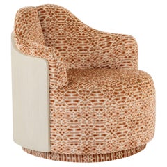 Swivel Armchair Featuring Limed Oak Curved Back & Rich Fabric By José Castro