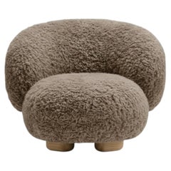 Contemporary Lounge Chair in Mongolian Faux Fur, Natural Oak Legs, New