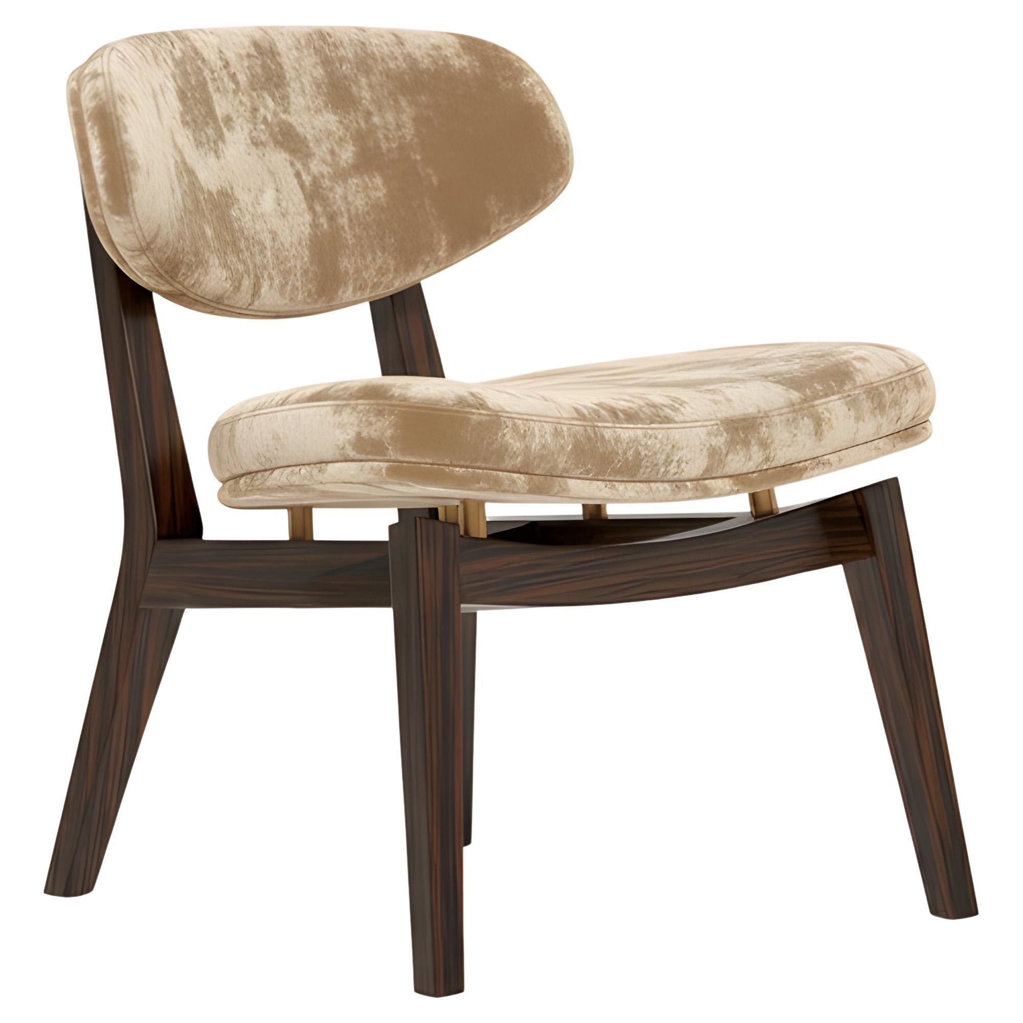 Mid-Century Modern Style Armchair in Ebony Veneer and Brass Accents