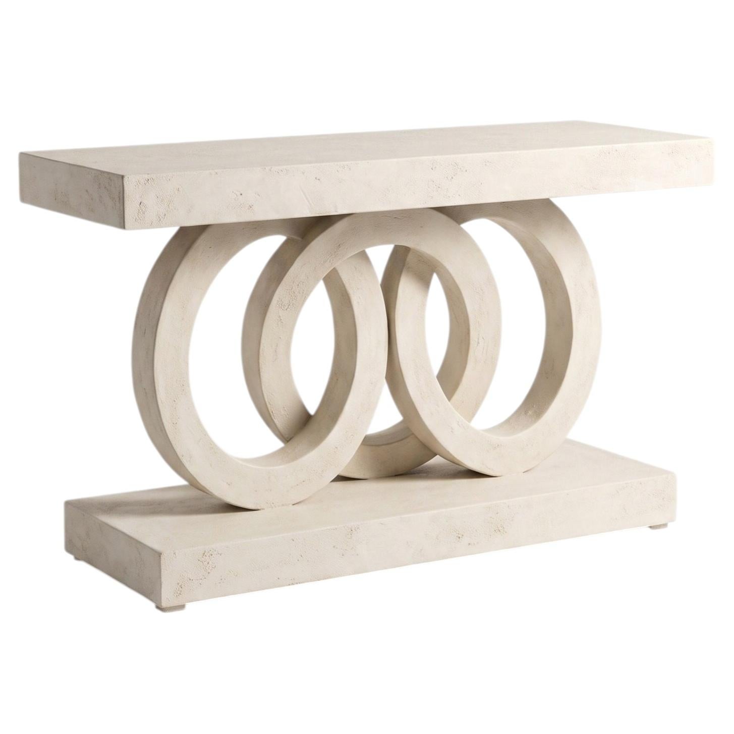 Architectural Plaster Console Table with Interlocking Circular Structure For Sale