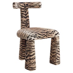 Set of 8 Tripod Dining Chairs in Scalamandrē Tiger Viscose Velvet/Ivory Gold