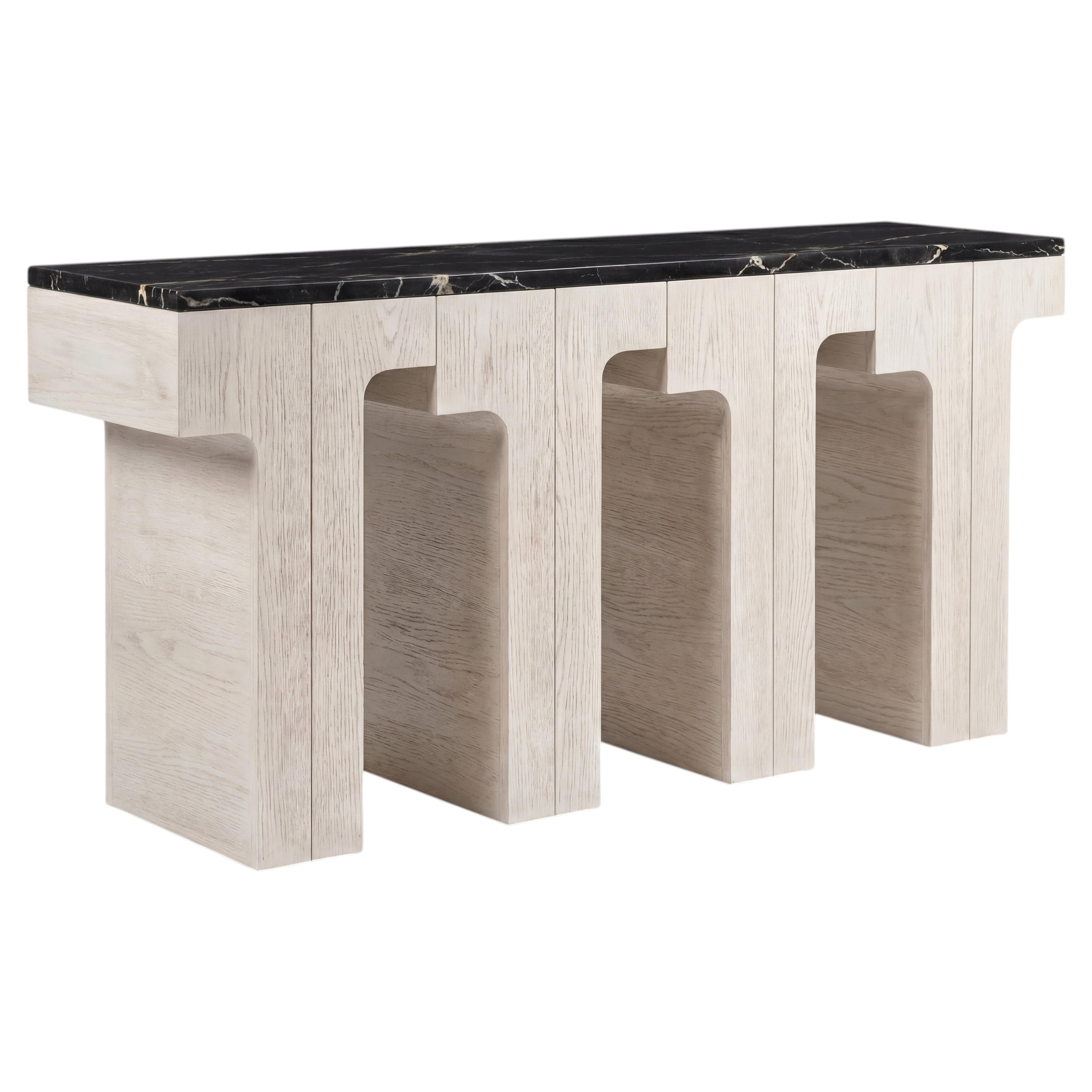 Architectural Console Table with Marble Top & White Oak Structure By José Castro For Sale