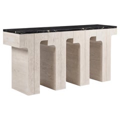 Table console architecturale avec plateau en marbre et structure en Oak Oak blanc Par José Castro