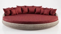 Lit de jardin rond de 12 pieds avec piètement en aluminium et revêtement en fibre PE tissée à la main