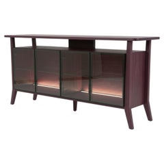 Asian Modernist Buffet Console In Soft Plum Stained Eucalyptus with Floating Top