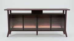Asian Modernist Buffet Console In Soft Plum Stained Eucalyptus with Floating Top