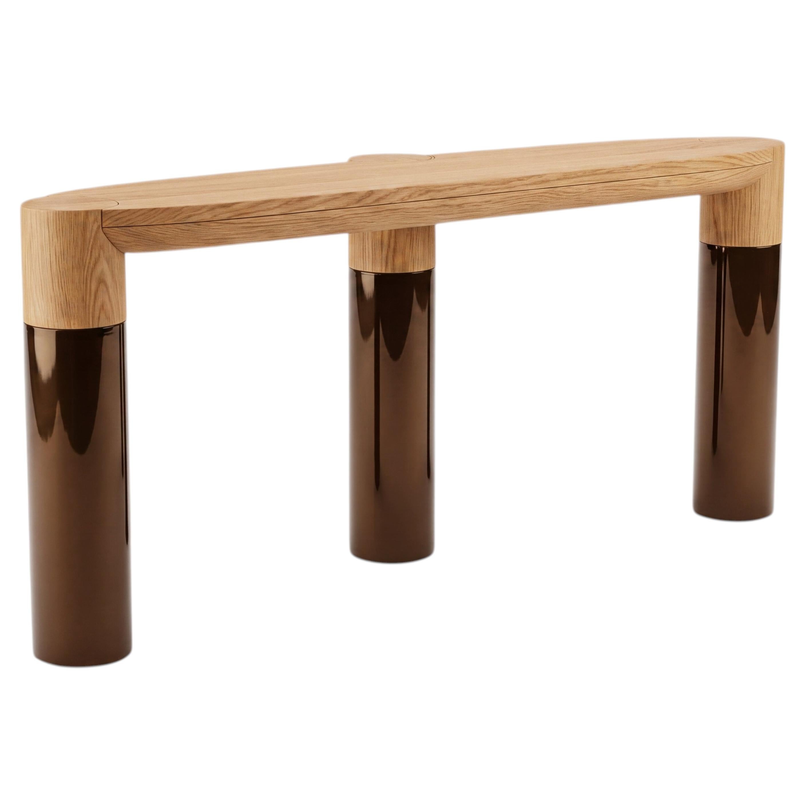 Sculptural Organic Modern Console in Oak and High-Gloss Bronze Lacquer