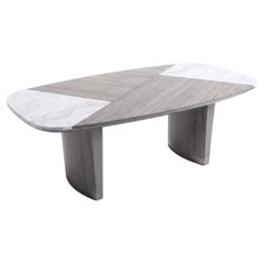 Geometric Inlaid Marble and Gray Eucalyptus Monolithic Dining Table