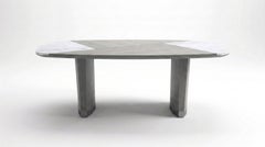 Geometric Inlaid Marble and Gray Eucalyptus Monolithic Dining Table