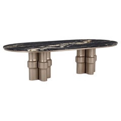 Architectural Dining Table in Black Stone Top & Champagne Bronze Lacquer