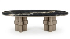 Architectural Dining Table in Black Stone Top & Champagne Bronze Lacquer