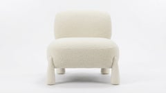 Contemporary Sculptural Lounge Armchair in Ivory Bouclé and Plastered Wood