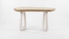 Contemporary Sculptural Desk in Oak with Ivory Inlay and Plaster-Finished Base
