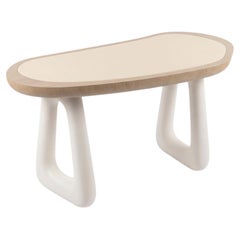 Contemporary Sculptural Desk in Oak with Ivory Inlay and Plaster-Finished Base