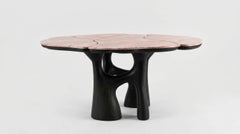 Contemporary Sculptural Dining Table in Rose Marble and Dark Stained Wood