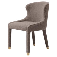 Contemporary Sculptural Dining Chair in Textured Boucle Fabric & Polished Brass
