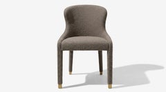 Contemporary Sculptural Dining Chair in Textured Boucle Fabric & Polished Brass