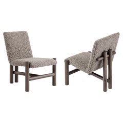 Architectural Boucle Dining Chair w Cylindrical Grey Ash Frame – Set Of Two