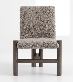 Architectural Boucle Dining Chair w Cylindrical Grey Ash Frame – Set Of Two