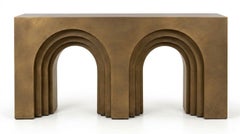 Contemporary Double-Arch Grand Console Table in Bronze Lacquer