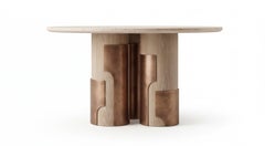 Contemporary Architectural Travertine Dining Table in Limed Oak & Aged Copper
