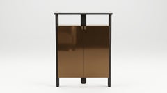 Contemporary Architectural Cabinet in Bronze Lacquer, Marble and Brass