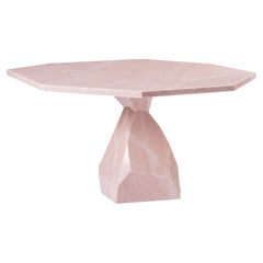 Faceted Dining Table Carved from a Single Block of Estremoz Rose Marble