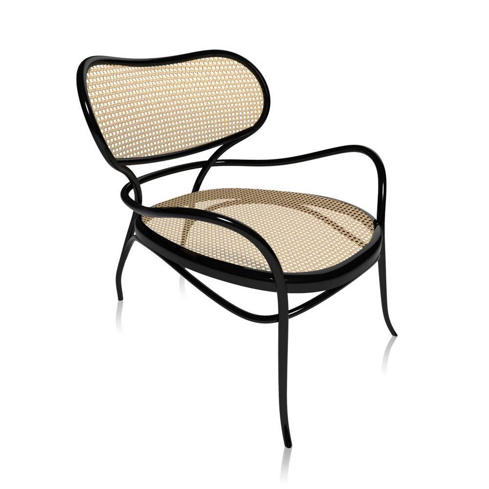 Lehnstuhl bentwood lounge chair by Nigel Coates is sophisticated with a complex design reflecting the stylistic features of the brand with refined skill. The seat and the comfortable backrest made of Vienna cane with a special large mesh version,