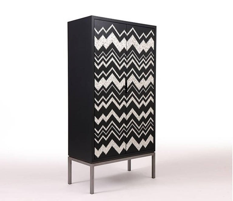 Modern Zig Zag Cabinet by Nada Debs, Classic Cabinet in Mother-of-Pearl Inlay For Sale