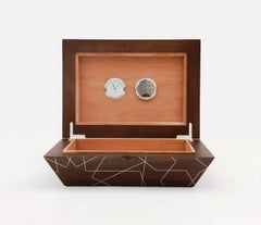 Star Cigar Box, Contemporary Gift, Walnut Cigar Box with Tin Inlay