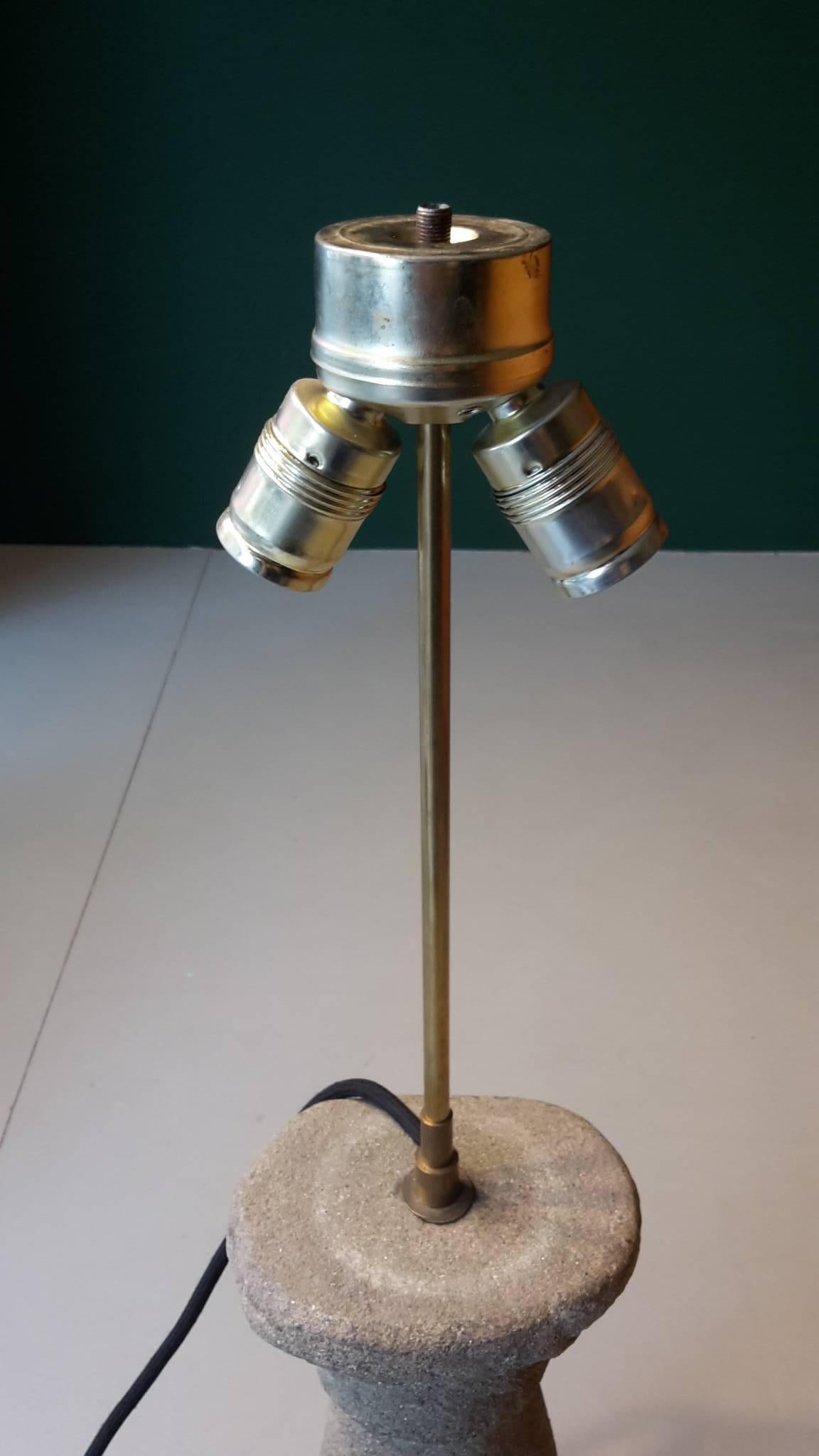 Brass 20th Century French Table Lamp with Stone Foot