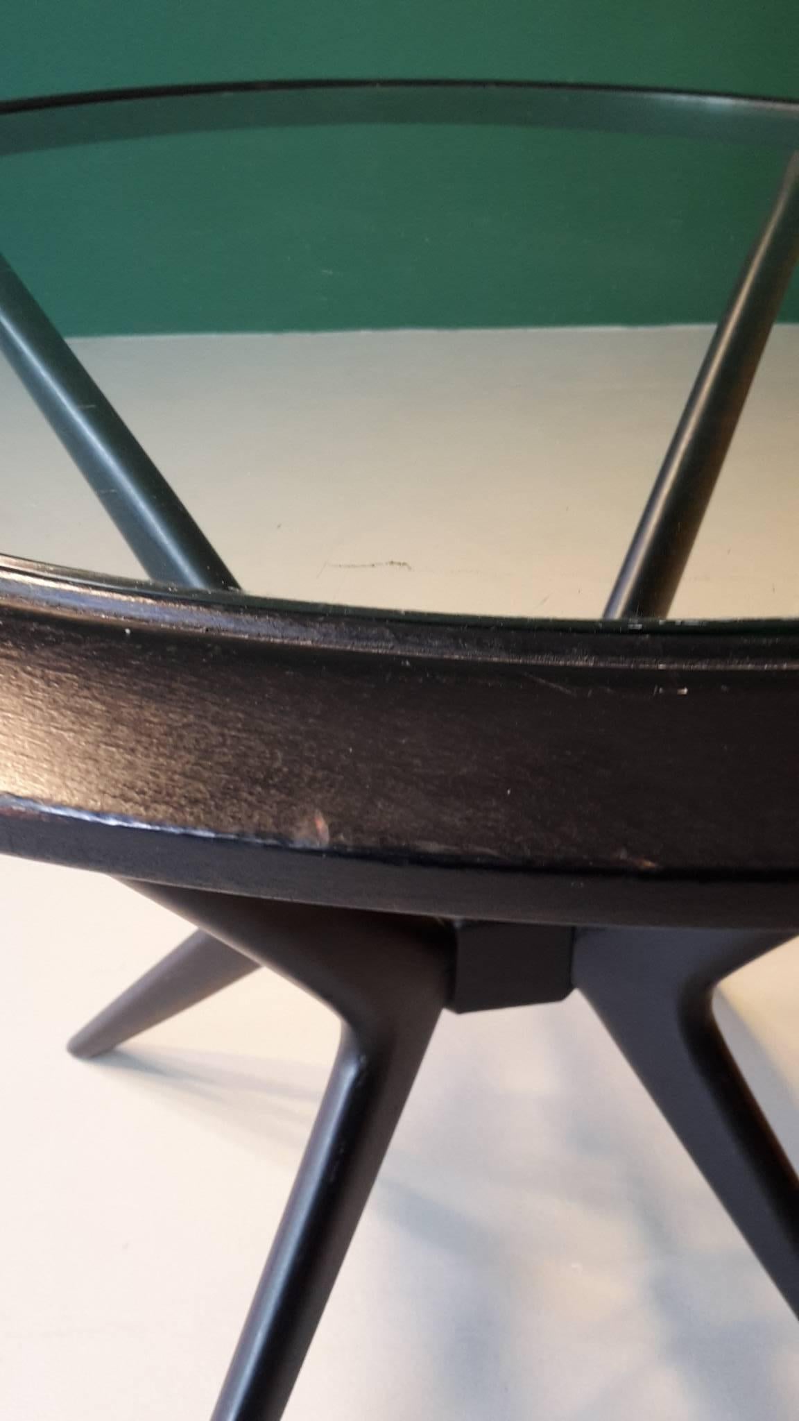Mid-20th Century 20th Century Italian Round Side Table in Black Painted Wood and Glass, 1960s