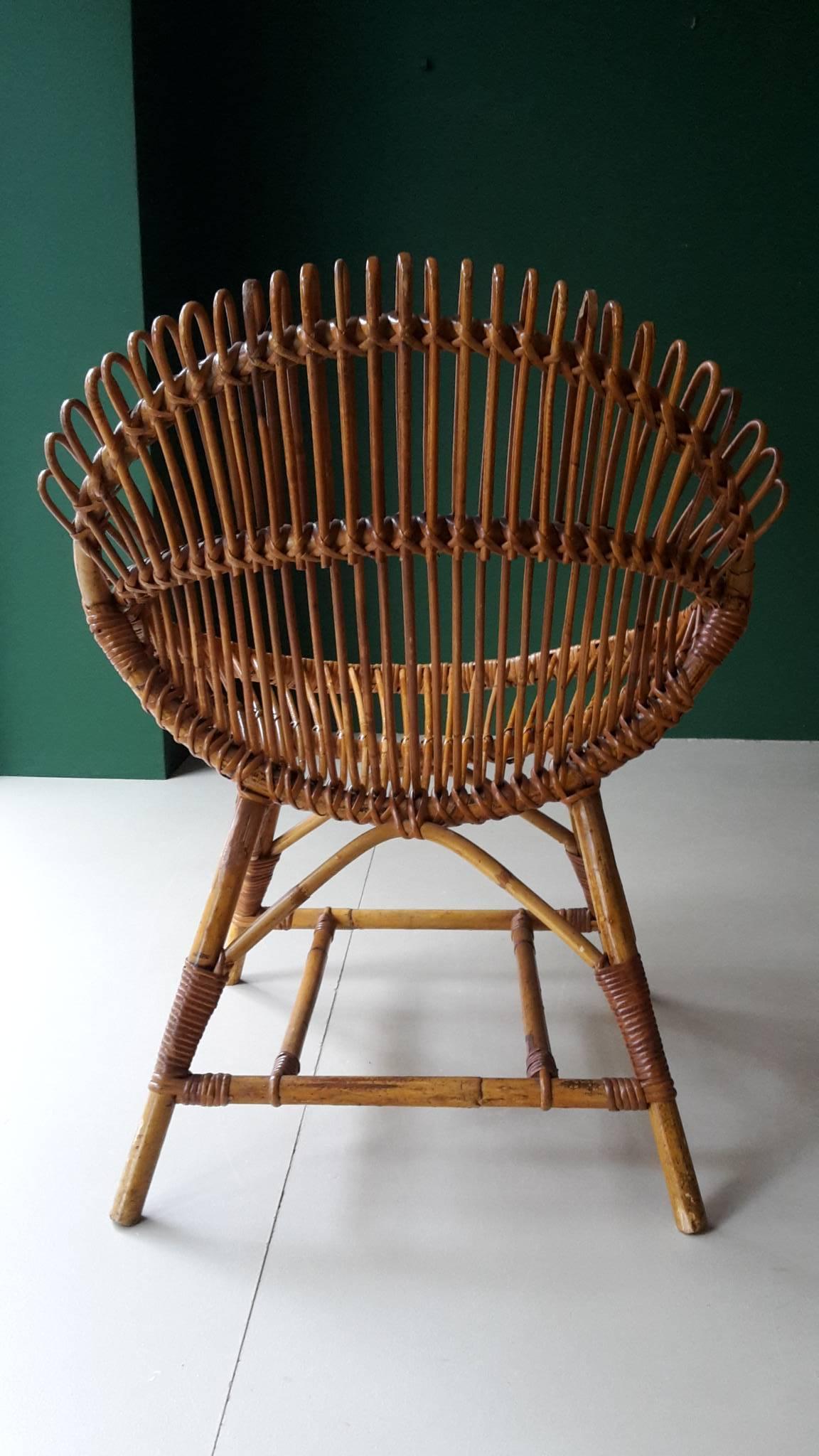 Pair of 20th Century Italian Wicker Chairs, 1960s In Good Condition For Sale In Berlin, DE