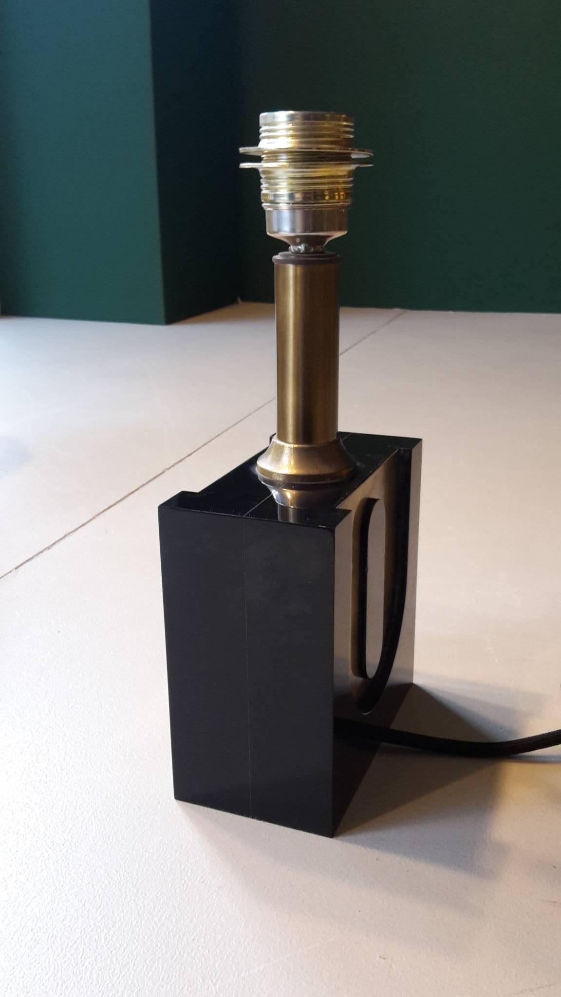 Late 20th Century 20th Century French Table Lamp 1980s Made of Black Plexiglass and Brass