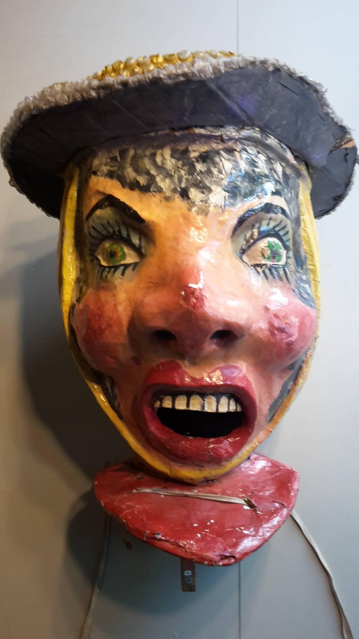 Mid-20th Century 20th Carnival Head from Nice 1960s Made of Papier Mâché and Cardboard