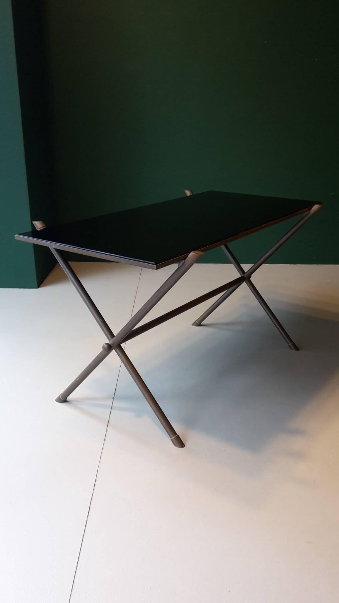 20th Century French Coffee Table 1960s Made of Brass and Black Glass In Fair Condition For Sale In Berlin, DE