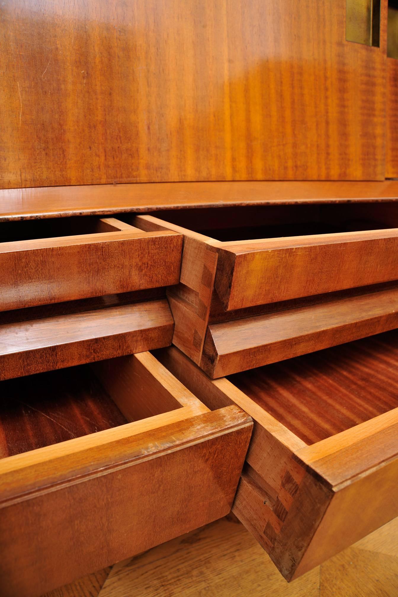 Mid-Century Modern 20th Century Italian Sideboard 1960s Made of Teak, Brass, Glass and Mirror For Sale