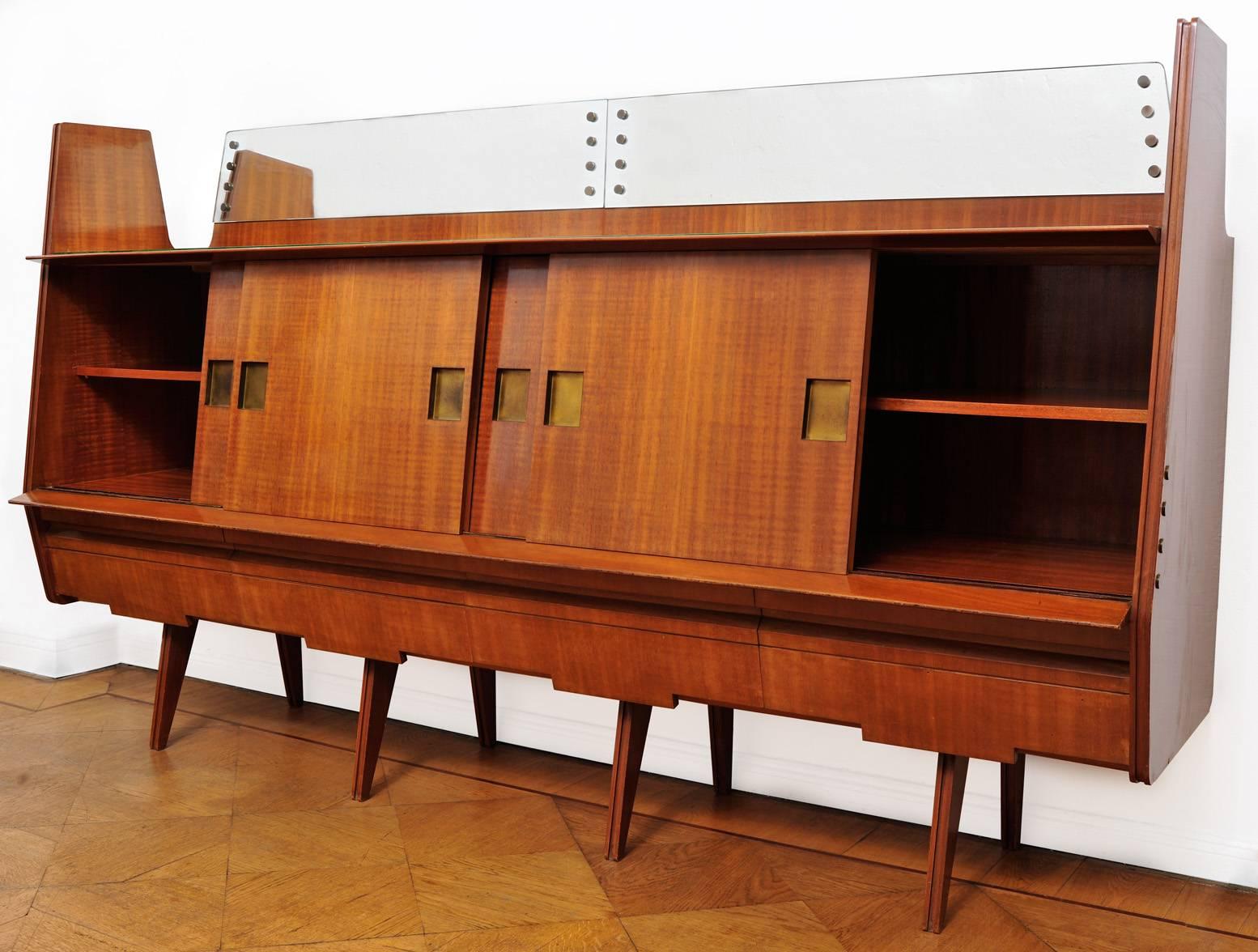 20th Century Italian Sideboard 1960s Made of Teak, Brass, Glass and Mirror For Sale 1