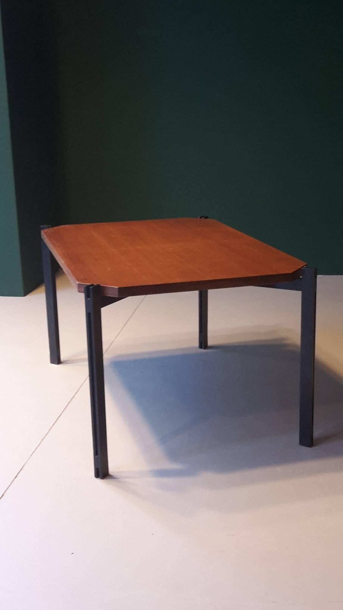 20th century, Italian coffee table made of teak and metal from the 1960s.