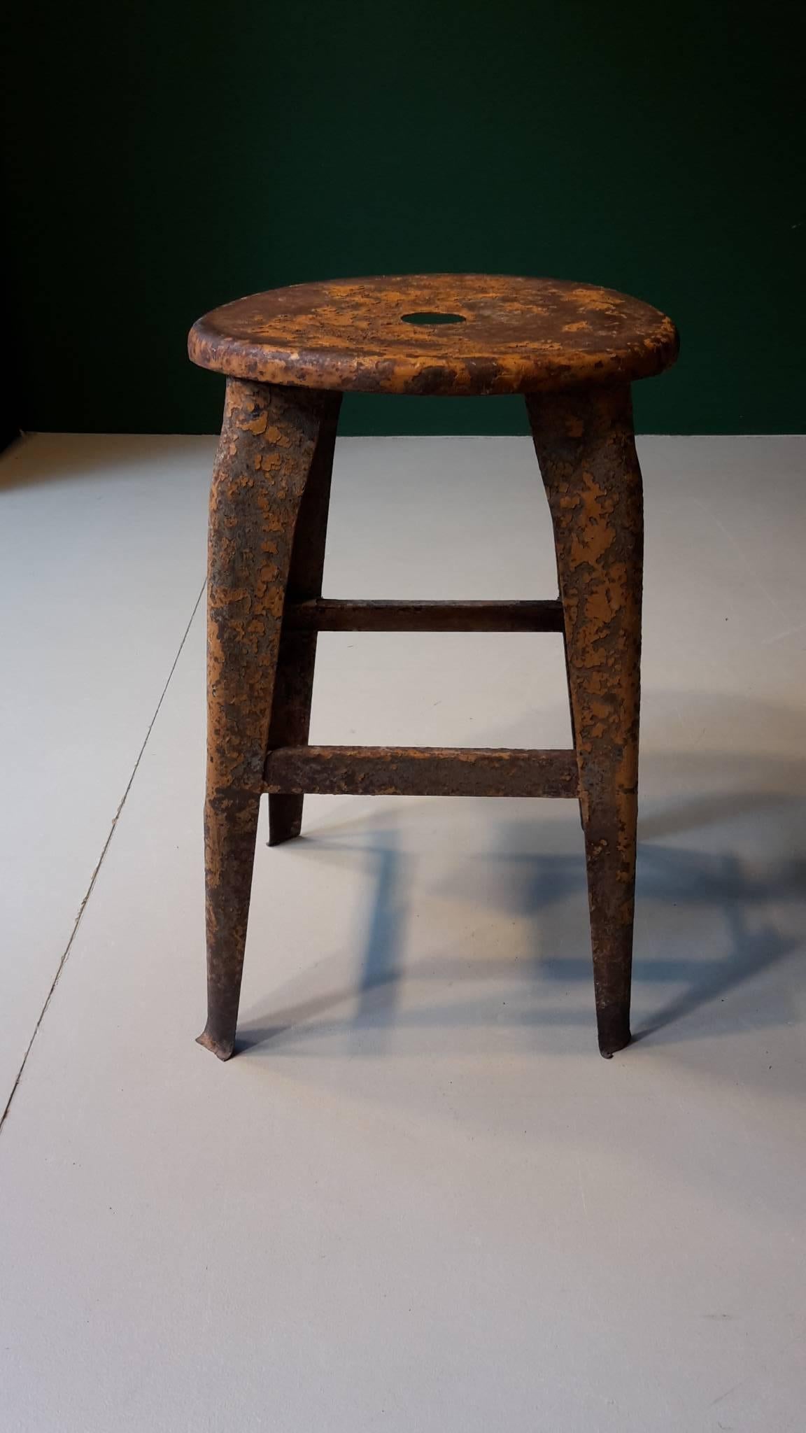 Early 20th century French Nicolle stool made of metal, 1930s.