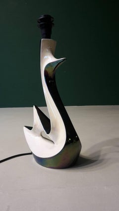 20th Century French Table Lamp Verceram Black and White Made of Ceramic, 1960s