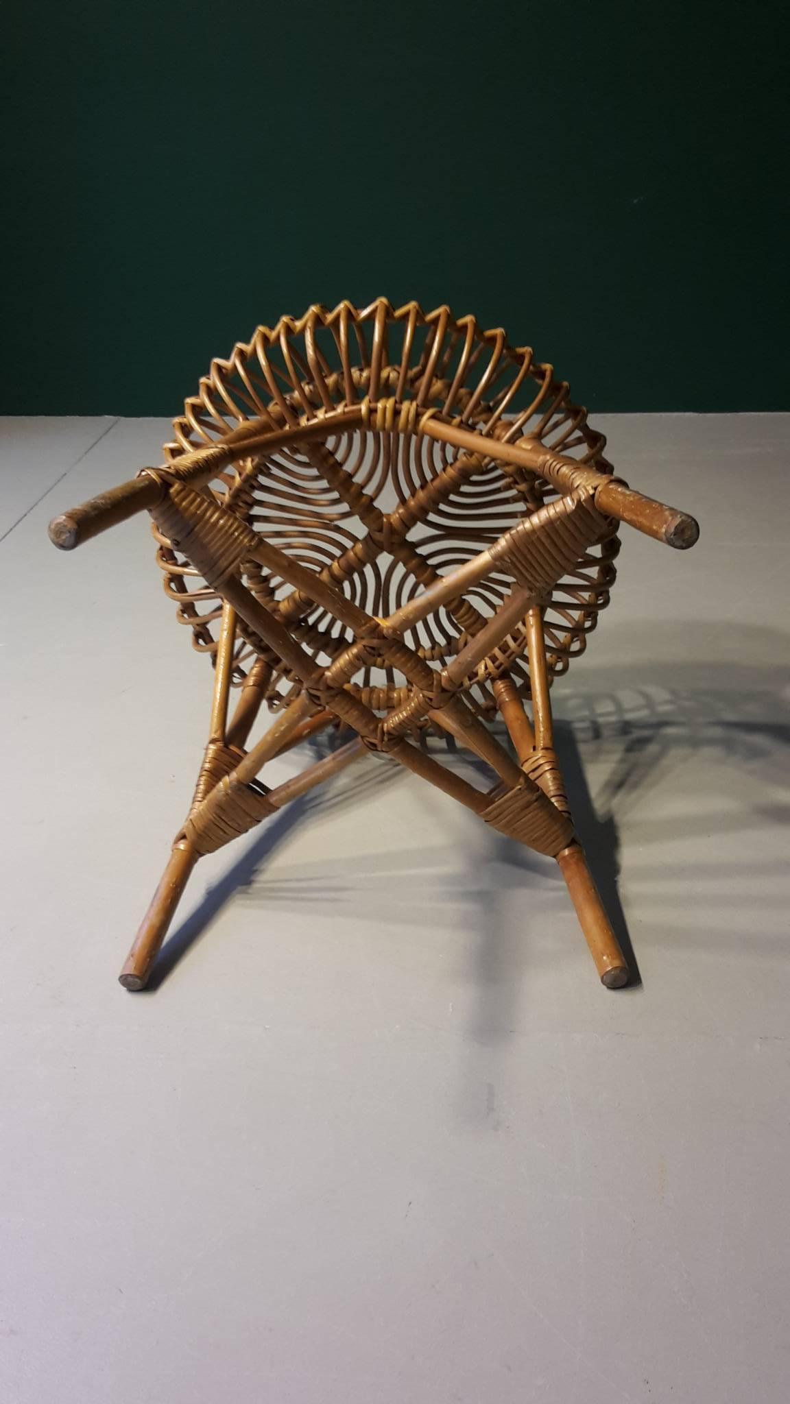 20th Century French Stool Made of Wicker, 1960s In Good Condition For Sale In Berlin, DE