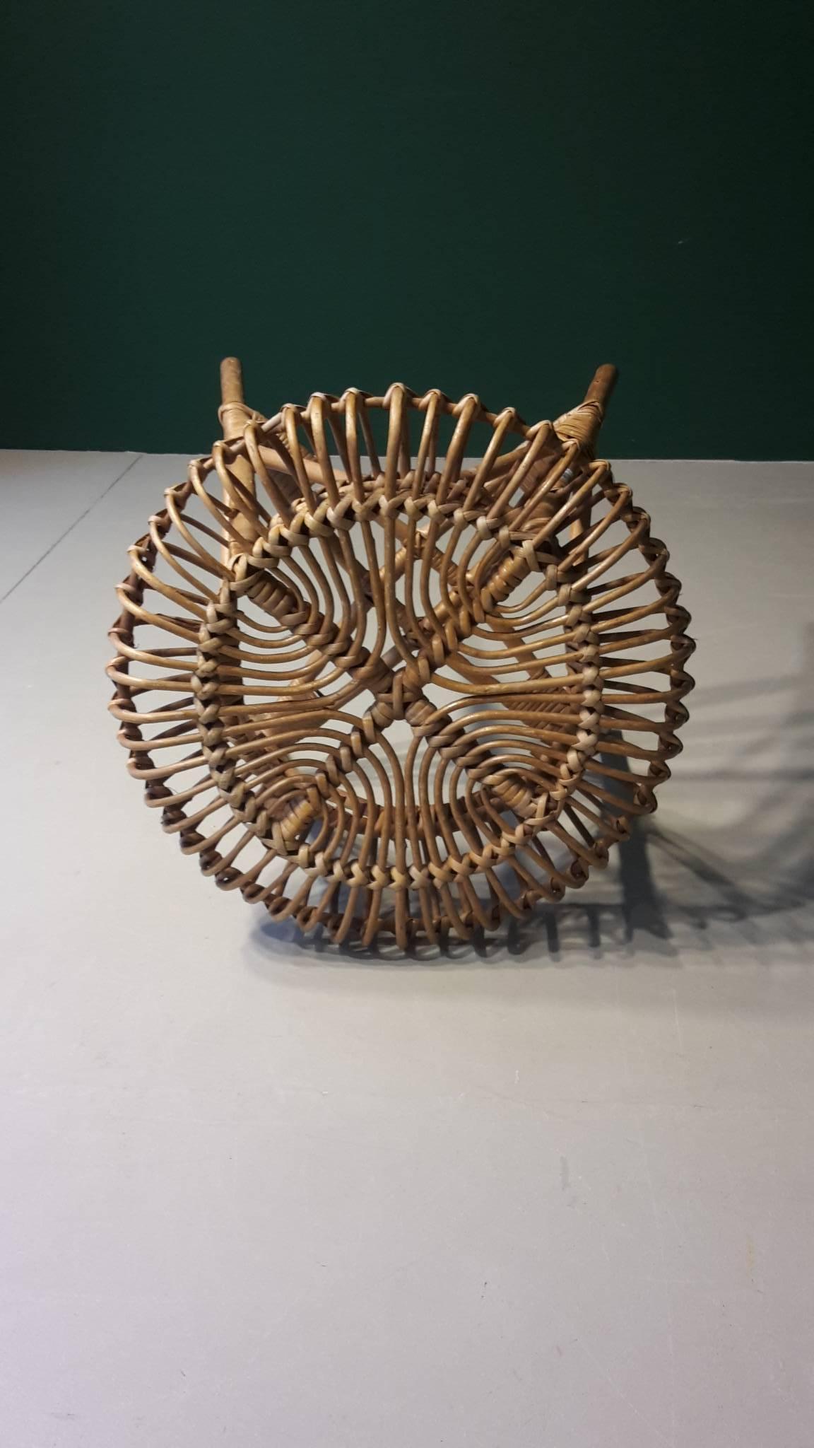 Mid-20th Century 20th Century French Stool Made of Wicker, 1960s For Sale