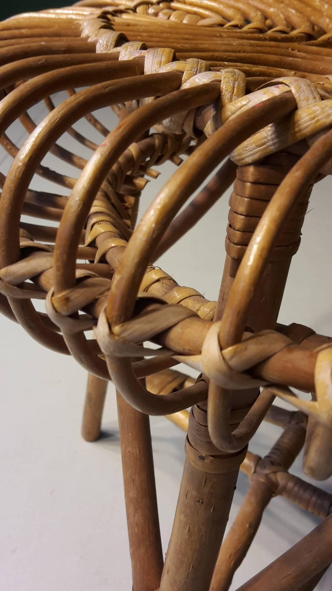 20th Century French Stool Made of Wicker, 1960s For Sale 1