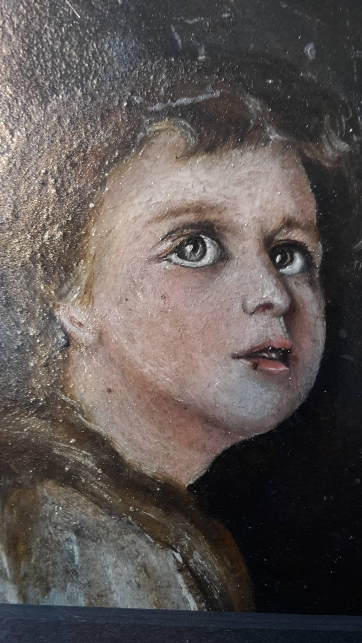 Early 20th century French oil painting. Portrait of a child recently framed in an old Berliner Leiste (Berliner frame).