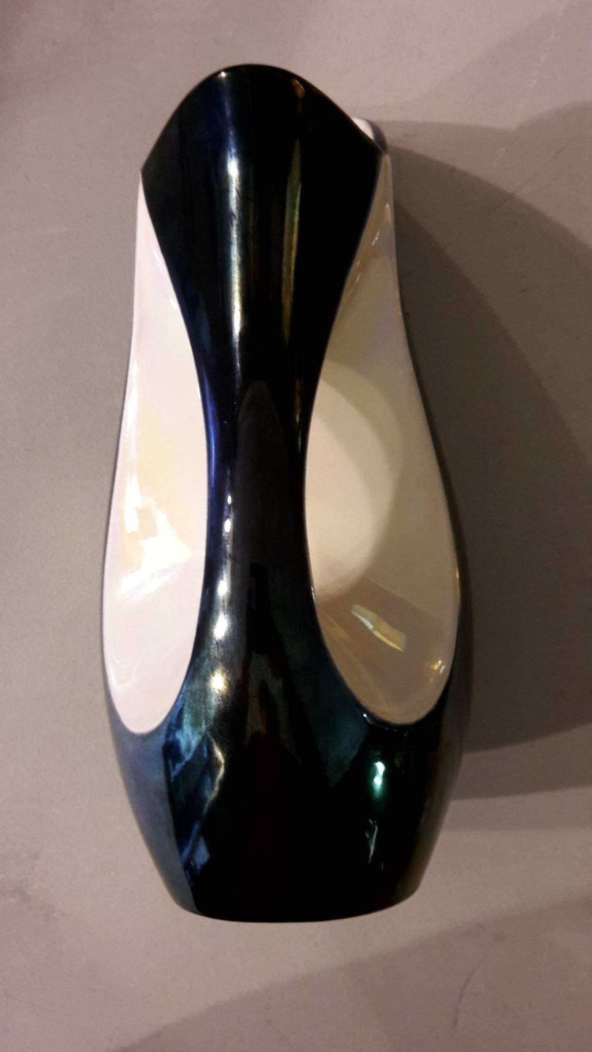 20th century ceramic vase black and white made by Verceram, 1960s.