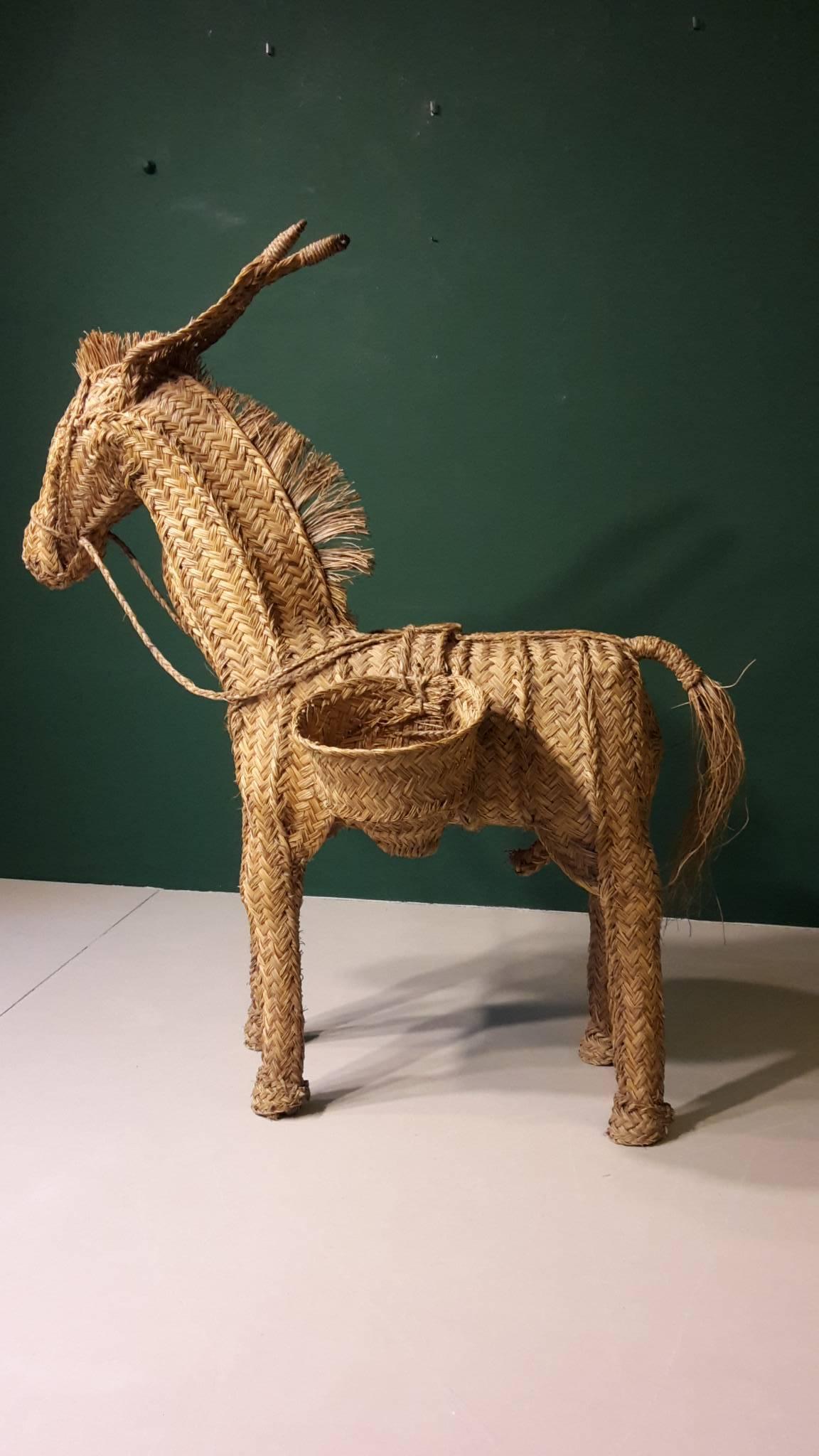 Mid-20th Century 20th Century French Folk Art Donkey Made of Palm Frond, 1960s For Sale