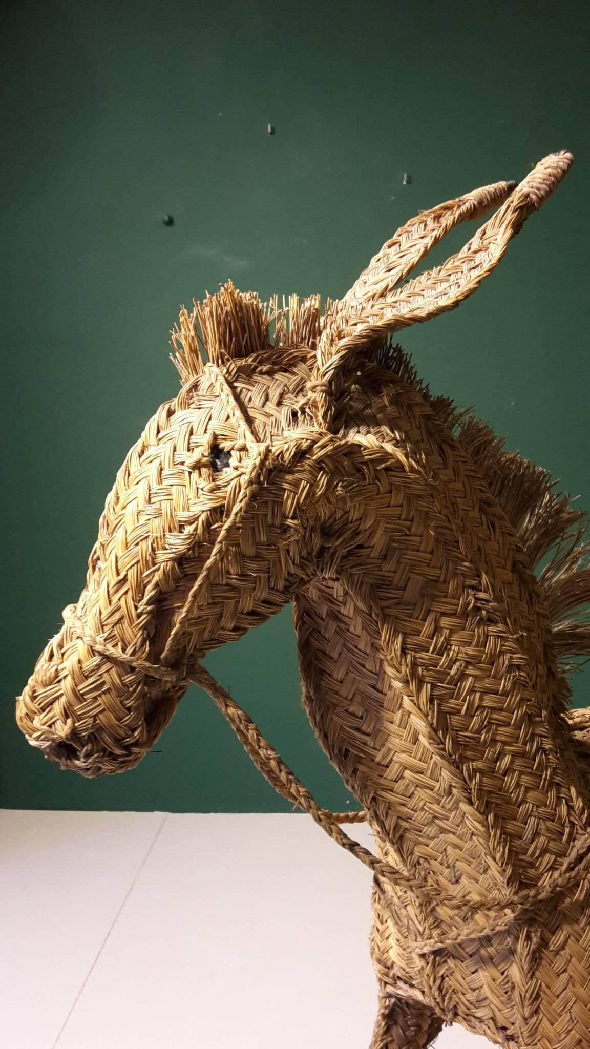 20th Century French Folk Art Donkey Made of Palm Frond, 1960s For Sale 4