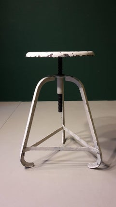 20th Century French White Adjustable Workshop Stool Made of Metal